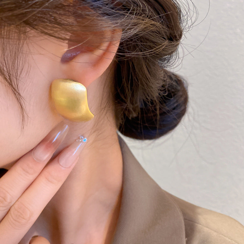 銀針歐美輕奢金屬風拉絲方形愛心耳環女網紅個性幾何耳釘時尚耳飾