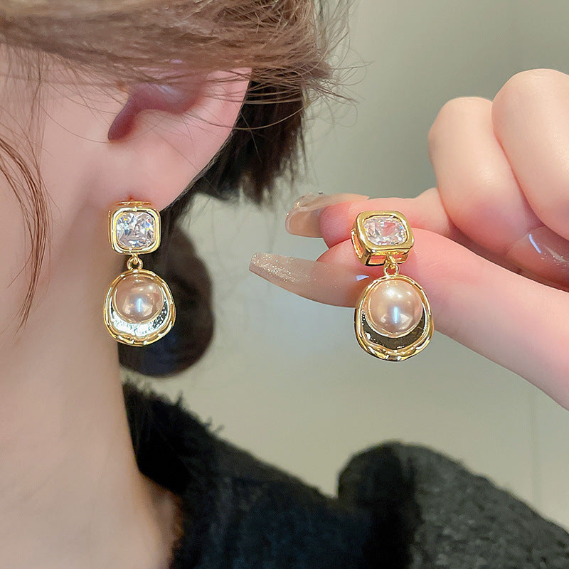 銀針輕奢鋯石花朵蝴蝶珍珠款耳釘氣質耳環高級感秋冬法式復古耳飾