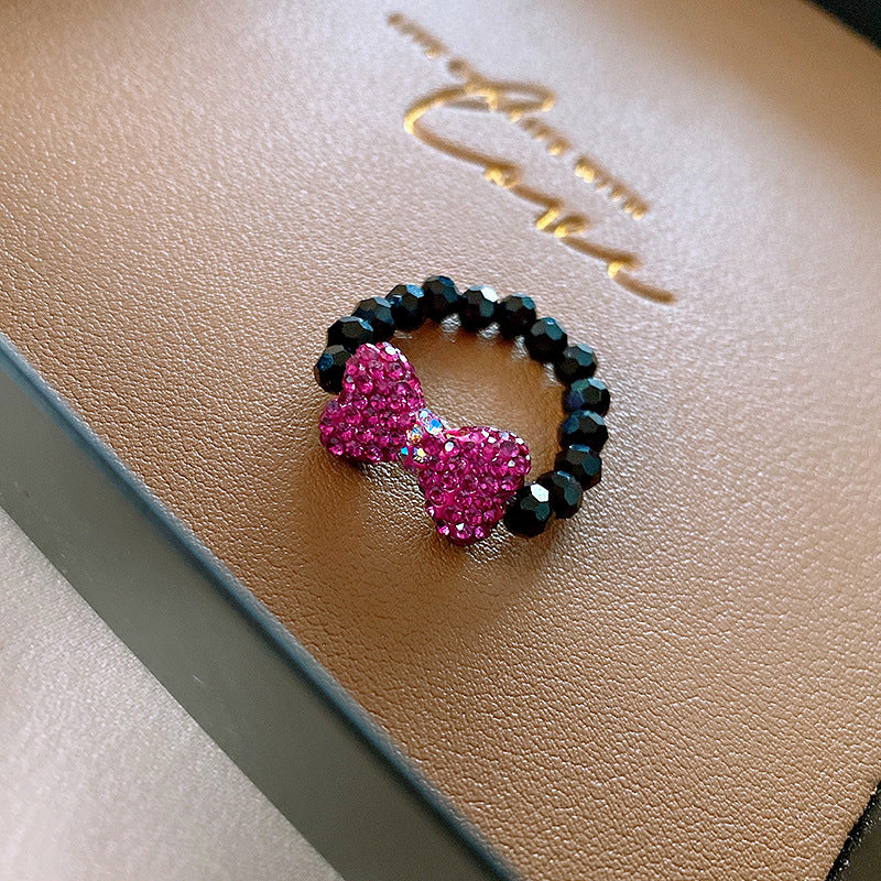 鑲鑽蝴蝶結水晶戒指甜美可愛少女心食指戒小衆時尚高級感手飾