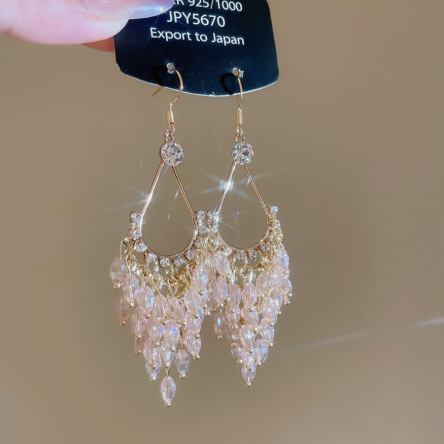 銀針熱銷鑲鑽鋯石水滴蝴蝶流蘇耳環輕奢高級感耳釘耳飾設計感小衆
