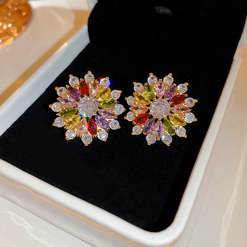 銀針輕奢鋯石几何蝴蝶花朵流蘇耳釘個性冷淡風耳環歐美高級感耳飾