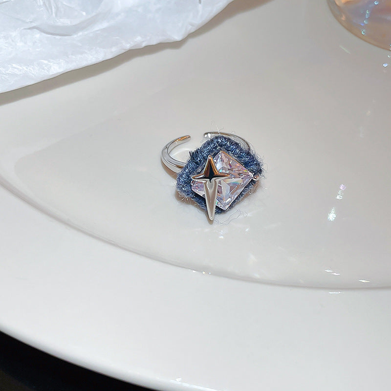 新中式珍珠水晶圓珠花朵戒指國潮復古食指戒簡約時尚氣質指環手飾