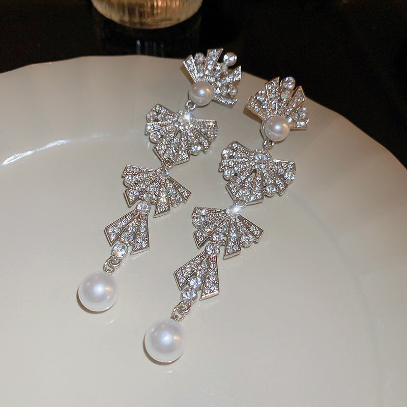 銀針時尚白色系花朵貝殼珍珠耳環氣質新款耳釘歐美時尚高級感耳飾