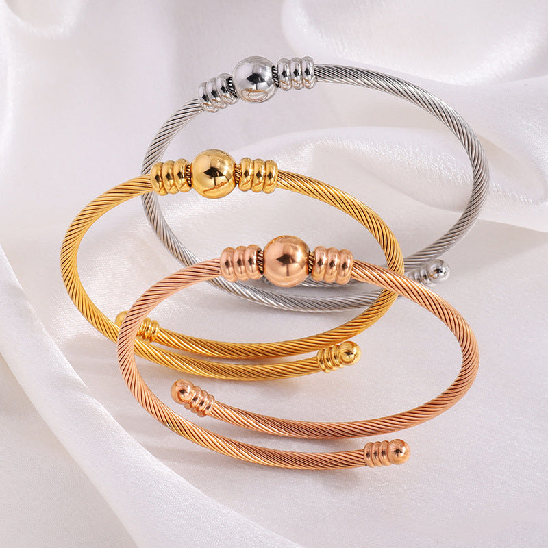 鈦鋼手鐲開口圓珠精緻手鐲女生高級感時尚歐美風不掉色百搭手環