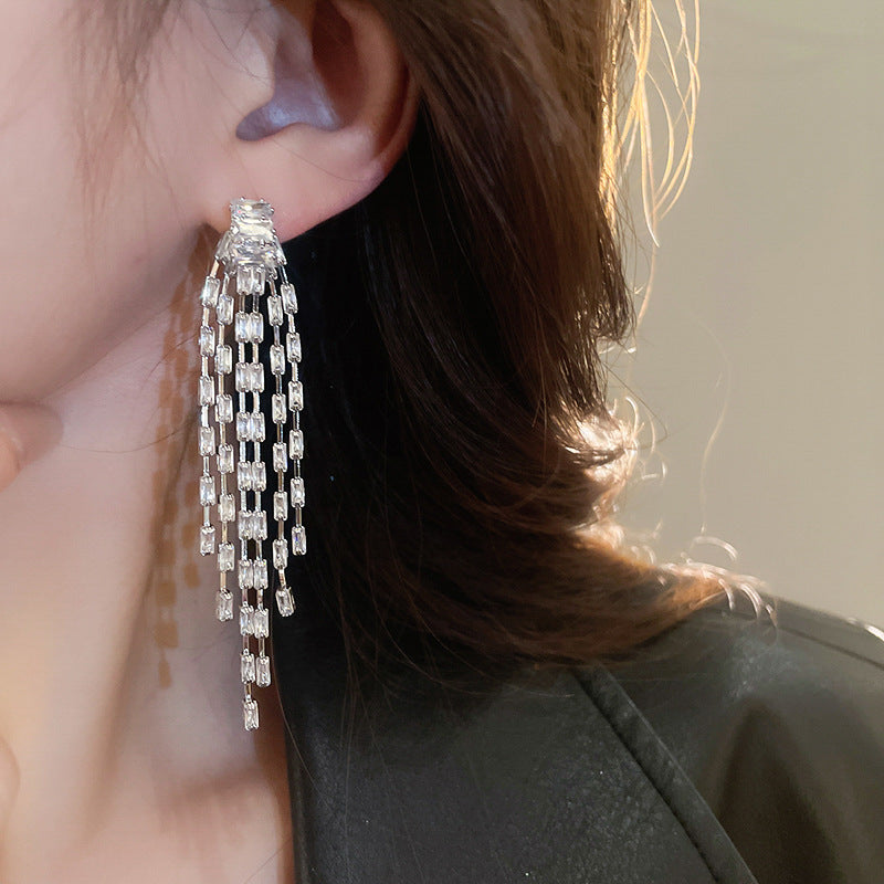 銀針輕奢鋯石几何蝴蝶花朵流蘇耳釘個性冷淡風耳環歐美高級感耳飾