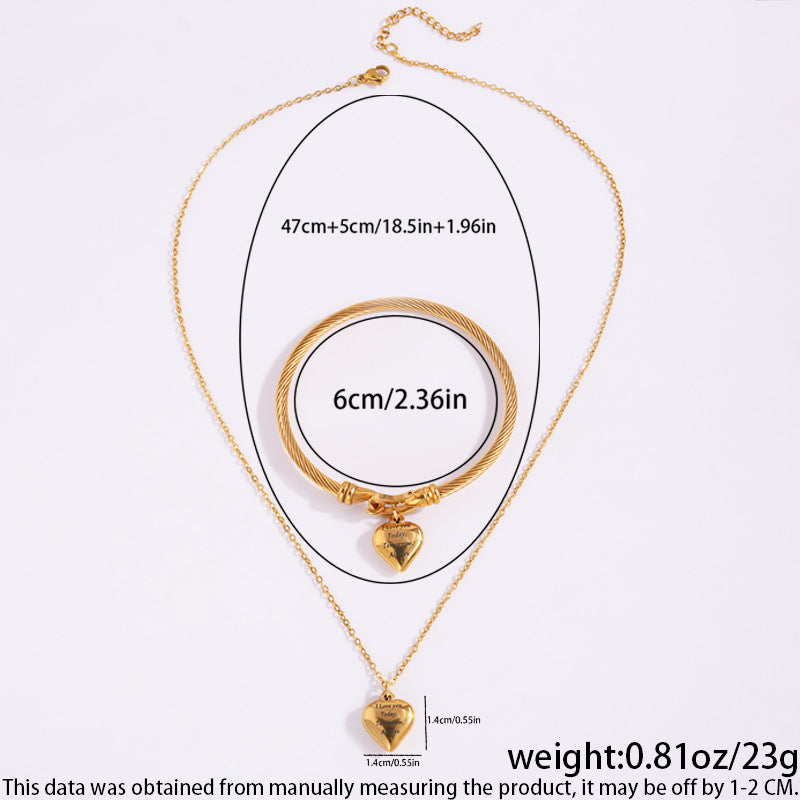 不鏽鋼手鐲女生高級感時尚項鍊女百搭高級感愛心刻字手鐲項鍊套裝