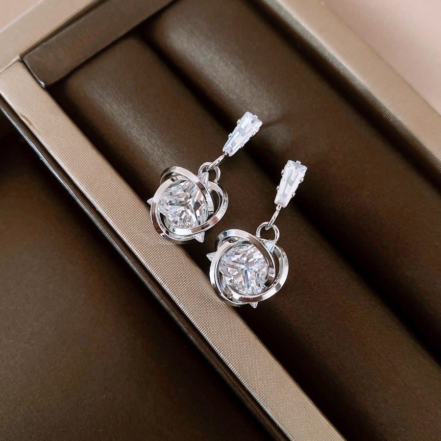 銀針時尚甜酷鋯石三角形旋渦耳釘小衆設計感耳環輕奢高級感耳飾女