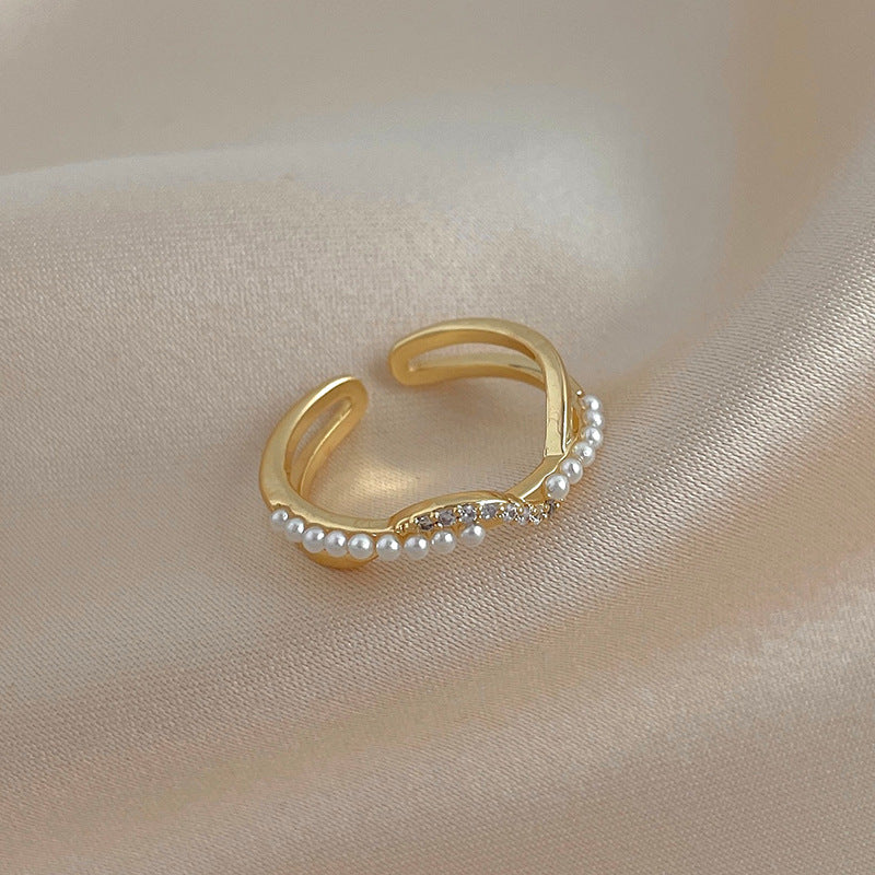 韓國氣質鑲鑽幾何鋯石開口戒指時尚設計感指環食指戒網紅百搭手飾