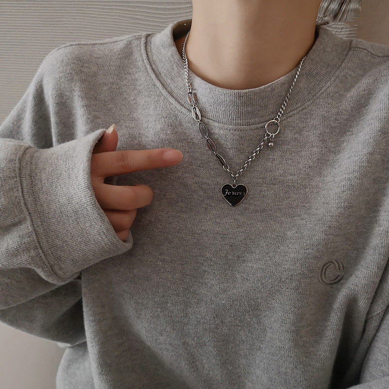 鈦鋼愛心字母拼接鏈條項鍊法式森系名媛鎖骨鏈簡約個性冷淡風項墜