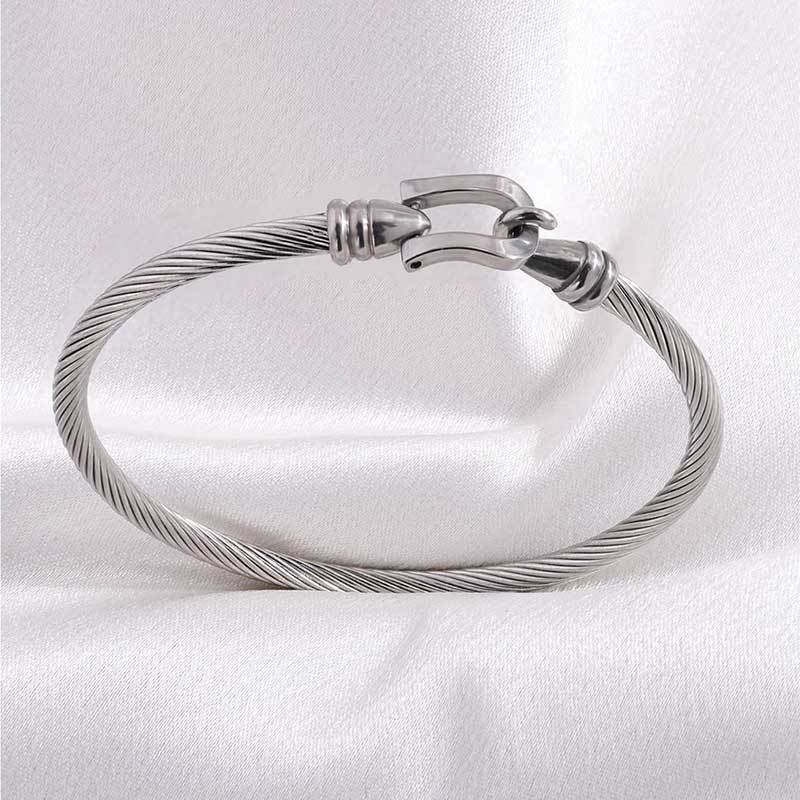 鈦鋼手鐲彈力馬蹄扣手鐲女生高級感個性簡約不掉色精緻手環