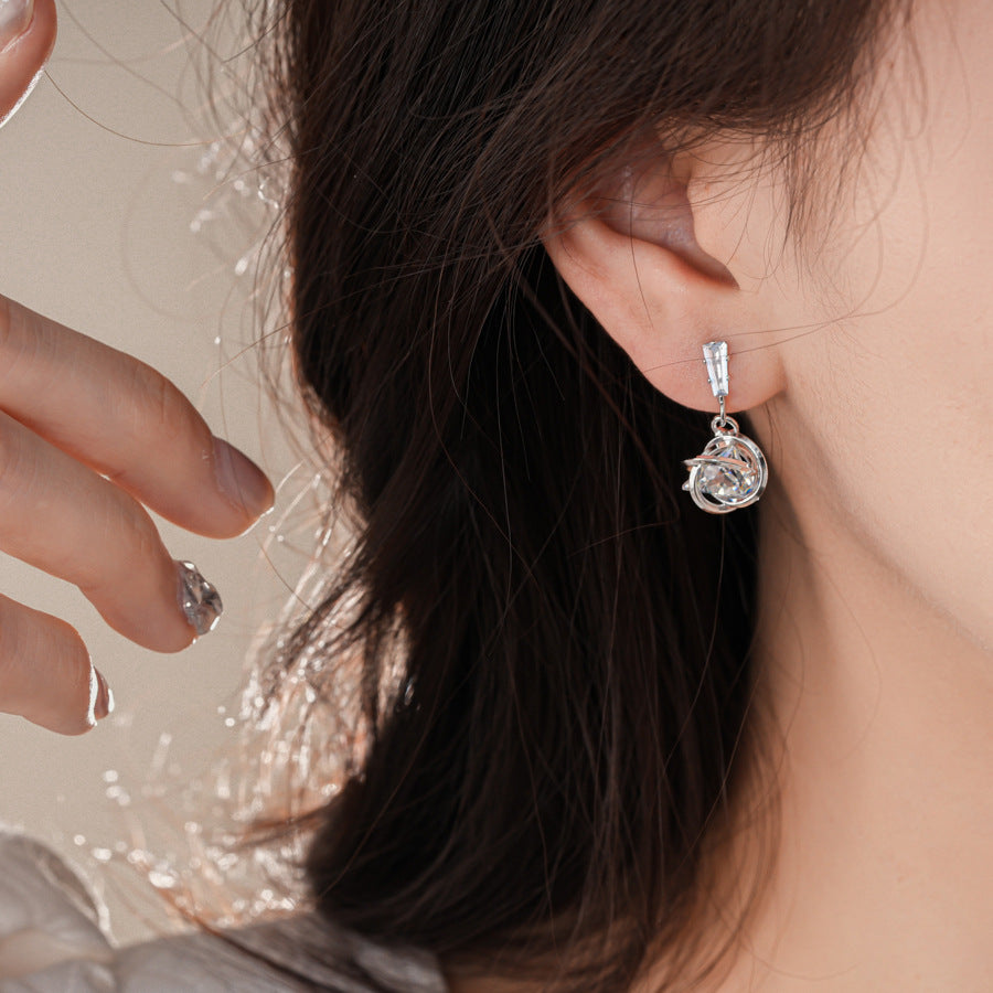 銀針時尚甜酷鋯石三角形旋渦耳釘小衆設計感耳環輕奢高級感耳飾女