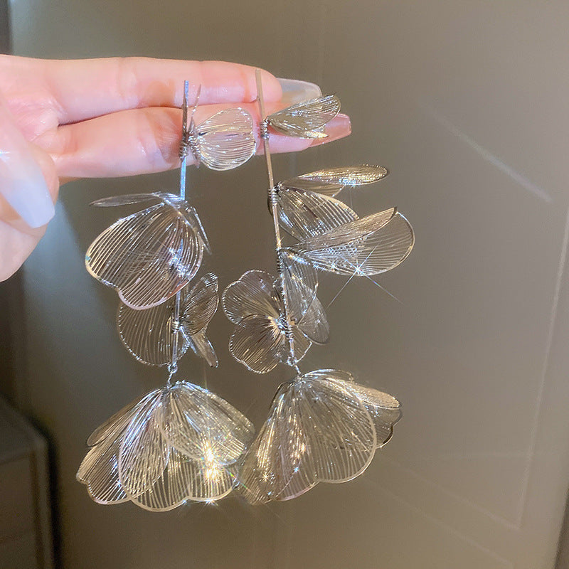 銀針歐美跨境專供花朵珍珠流蘇耳環氣質個性耳釘誇張高級感耳飾女