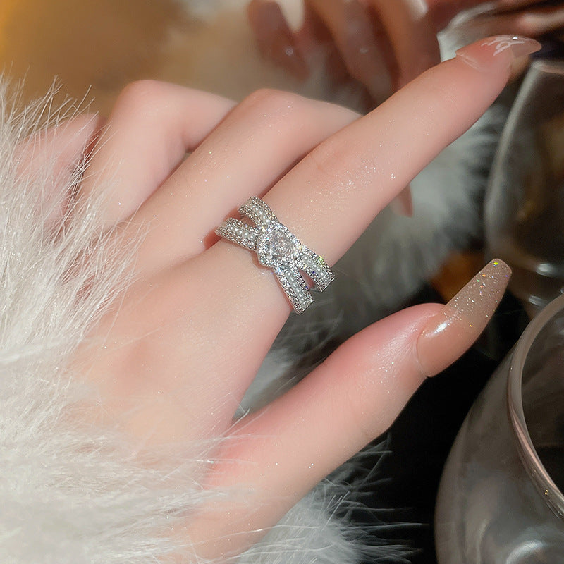 韓國輕奢鋯石圓圈蛇形葫蘆戒指小衆設計感食指戒氣質高級感手飾女