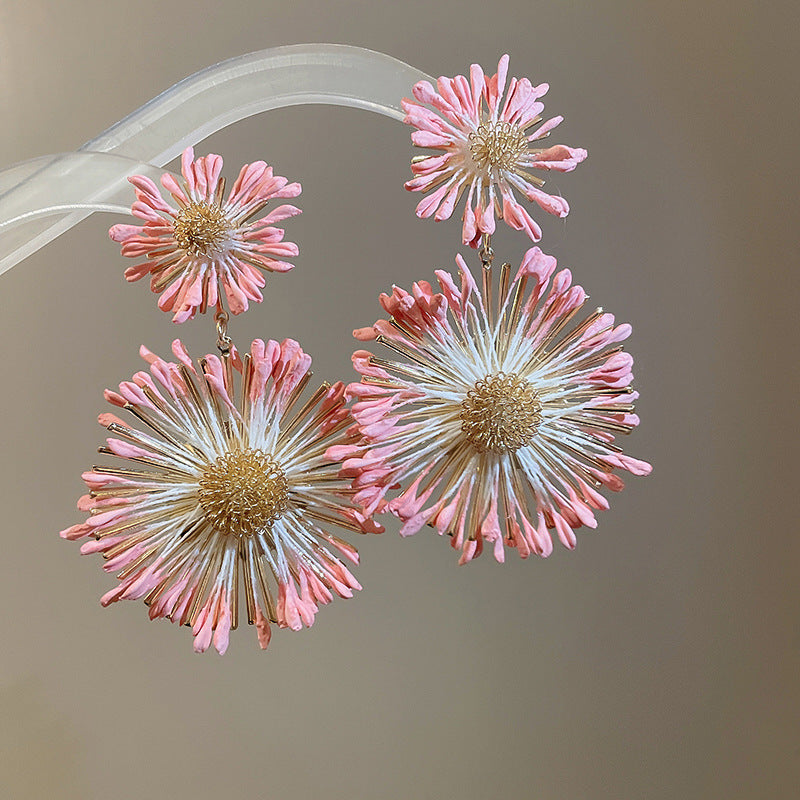 銀針小清新藍色米珠水晶花朵耳環甜美少女耳釘輕奢高級感耳飾