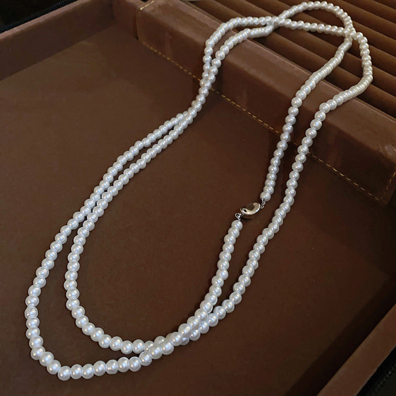 法式復古灰色珍珠項鍊小衆簡約設計感鎖骨鏈氣質輕奢高級感項飾女