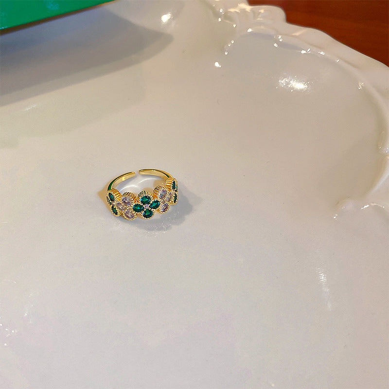 韓國ins風幾何珍珠花朵愛心開口戒指甜美氣質指環食指戒復古手飾