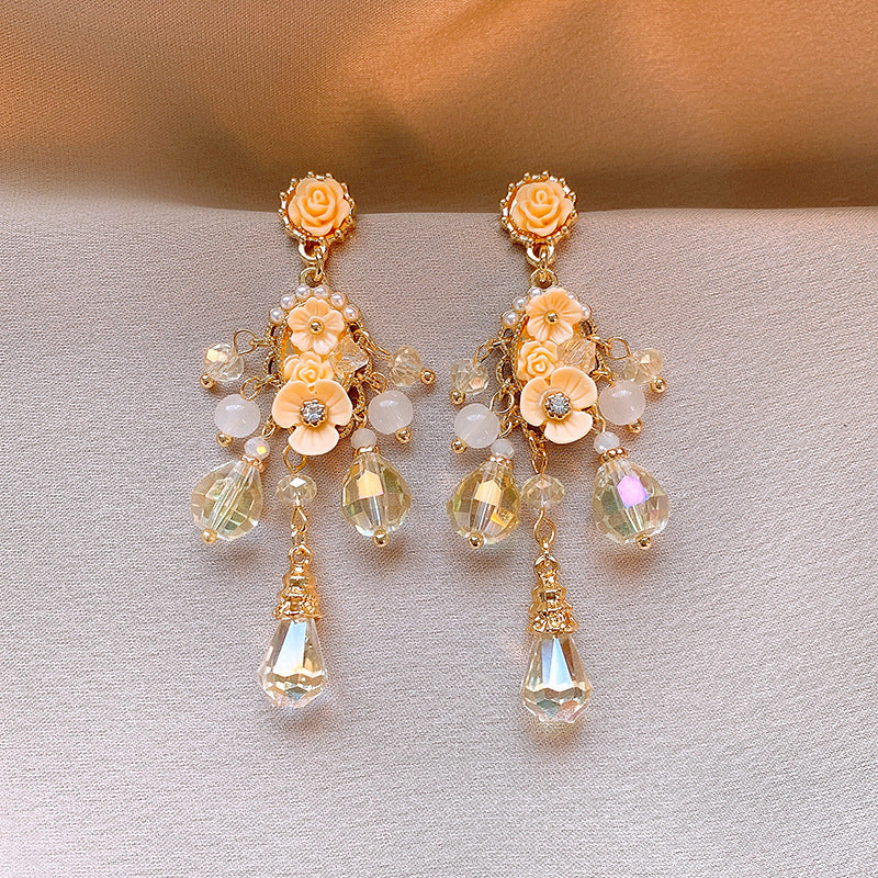 銀針歐美輕奢人造鋯石水晶款愛心耳釘時尚宮廷風耳環高級感耳飾女