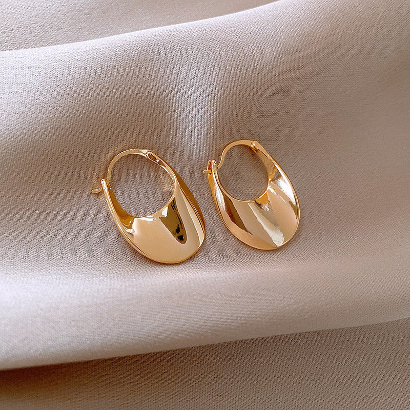 銀針歐美跨境金屬風素圈幾何耳圈氣質個性耳釘耳環誇張高級感耳飾