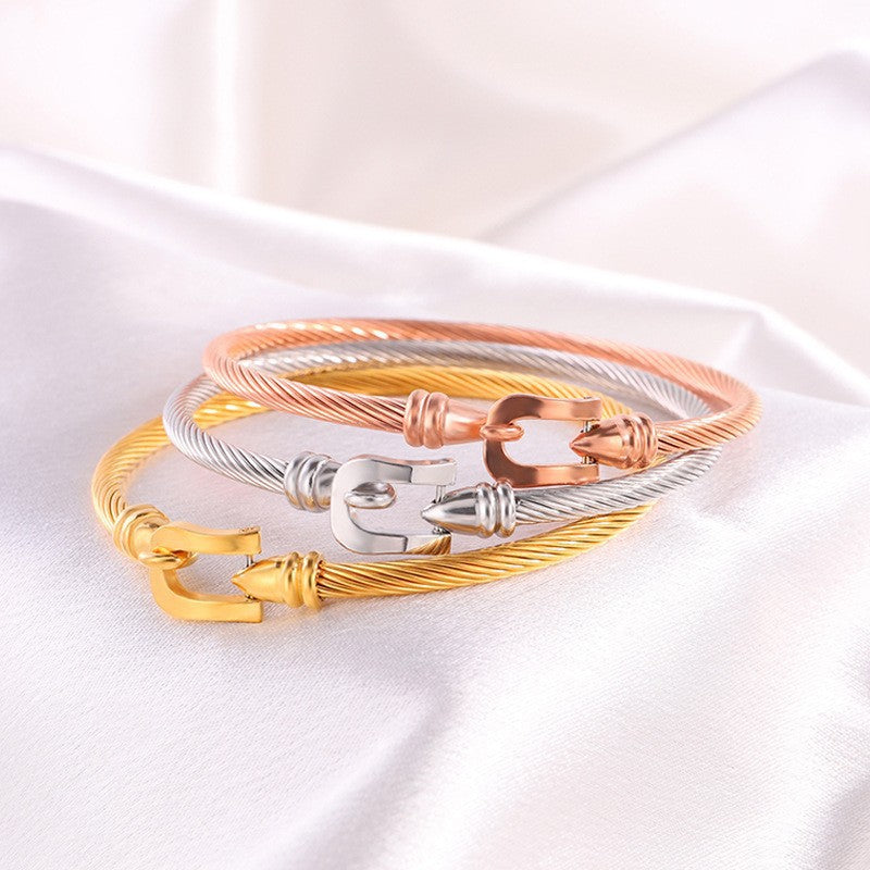 鈦鋼手鐲彈力馬蹄扣手鐲女生高級感個性簡約不掉色精緻手環