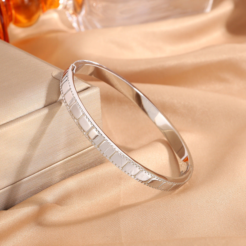 鈦鋼手鐲女簡約設計不掉色大方點點時尚情侶款方塊手環手鐲飾品