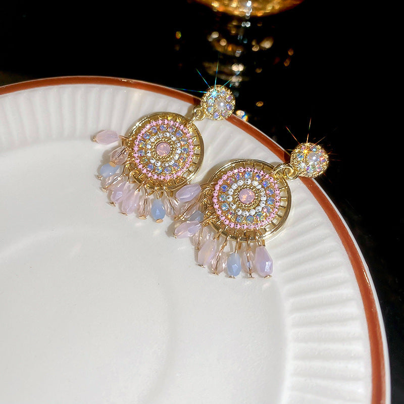 銀針超仙珍珠花朵流蘇耳環氣質時尚耳釘跨境歐美誇張高級感耳飾女