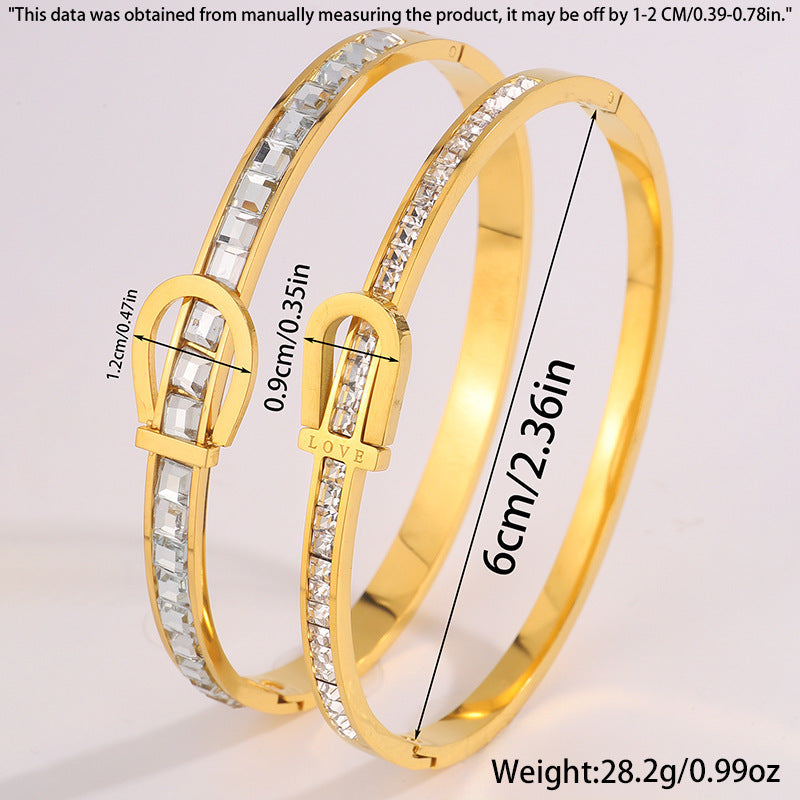 新款歐美風LOVE彎牌鈦鋼手鐲女高版本輕奢鑲鑽簡約大方排鑽手鐲