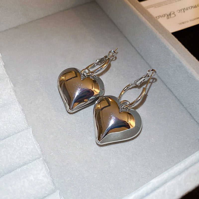 銀針跨境高級感銀色幾何圓珠愛心耳釘小衆個性耳環冷淡風耳飾