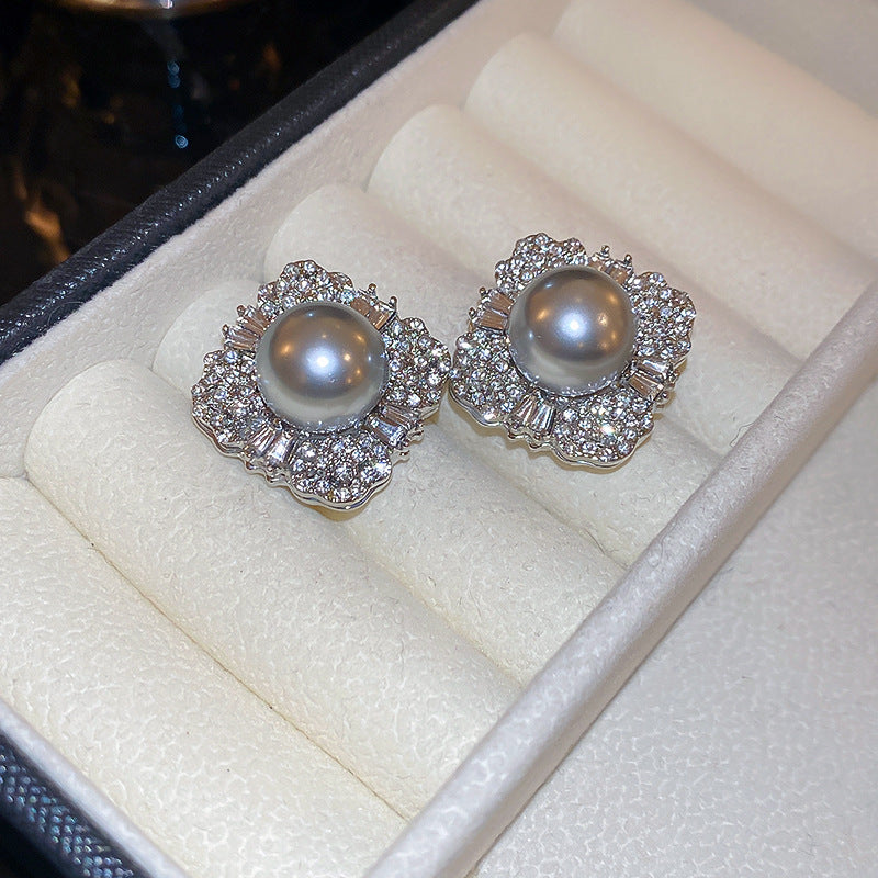 銀針輕奢鋯石花朵蝴蝶珍珠款耳釘氣質耳環高級感秋冬法式復古耳飾