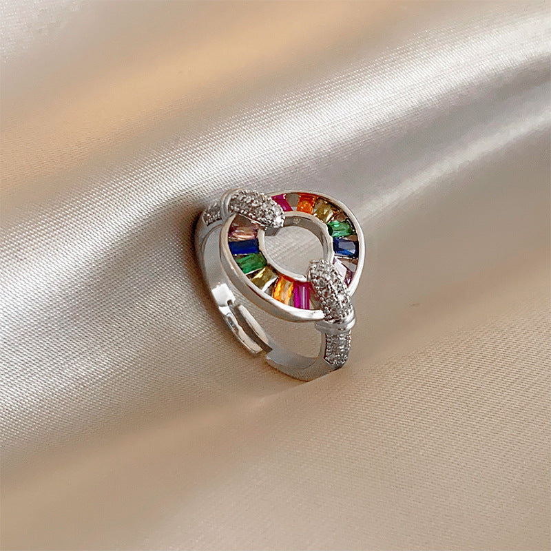 韓國輕奢鋯石圓圈蛇形葫蘆戒指小衆設計感食指戒氣質高級感手飾女