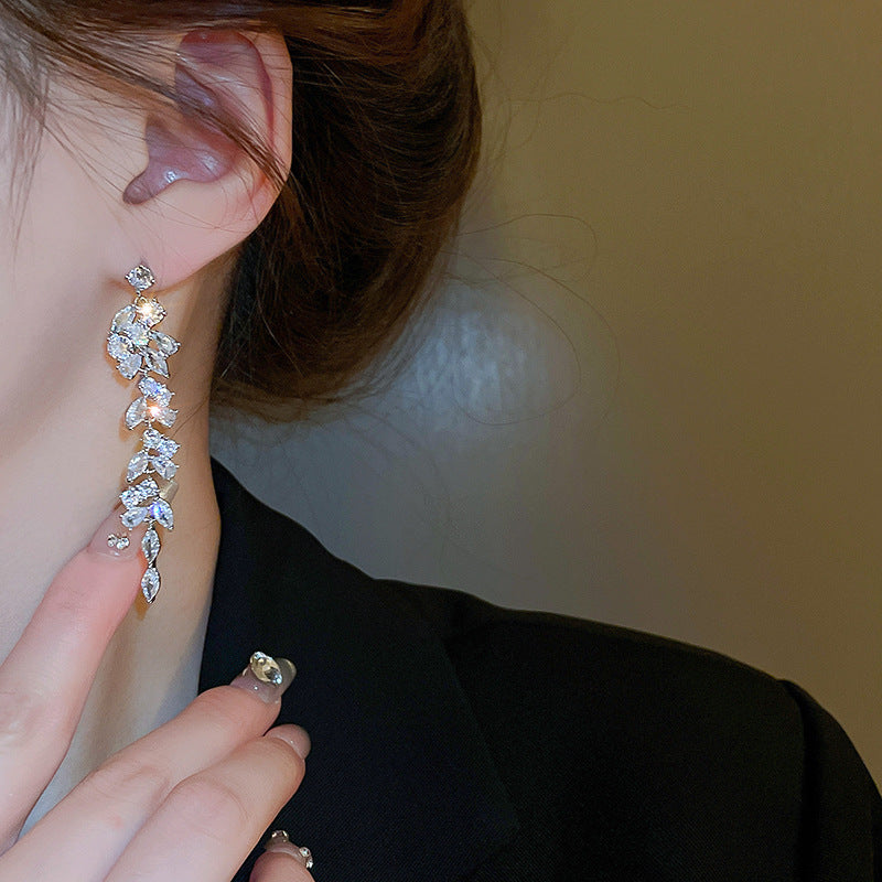 銀針輕奢鋯石几何蝴蝶花朵流蘇耳釘個性冷淡風耳環歐美高級感耳飾