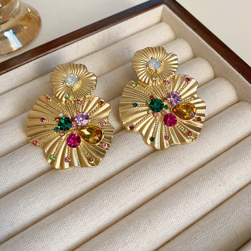 銀針歐美金屬風鏤空花朵魚尾珍珠耳環誇張氣質耳釘重工高級感耳飾