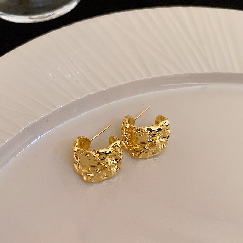 銀針歐美輕奢金屬風拉絲方形愛心耳環女網紅個性幾何耳釘時尚耳飾