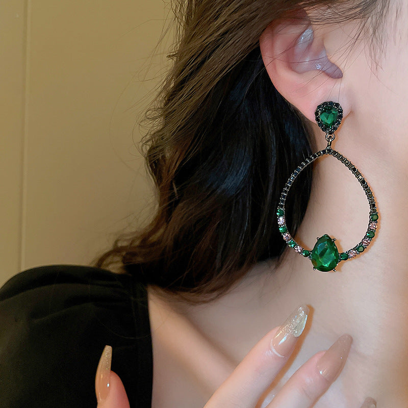 銀針中古vintage綠色鑲鑽蝴蝶珍珠耳環氣質耳墜復古高級感耳飾女