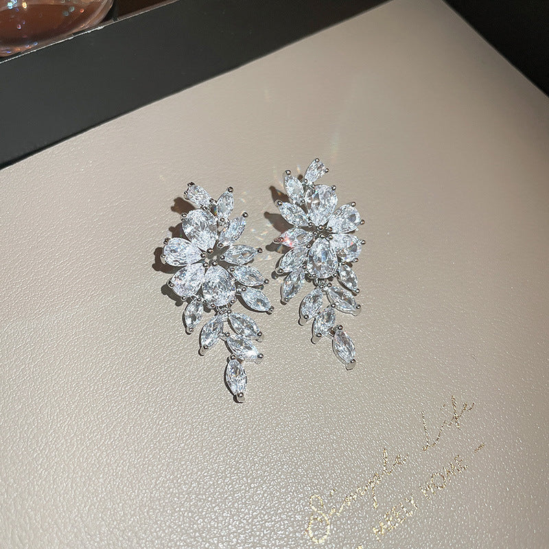 銀針輕奢鋯石几何蝴蝶花朵流蘇耳釘個性冷淡風耳環歐美高級感耳飾