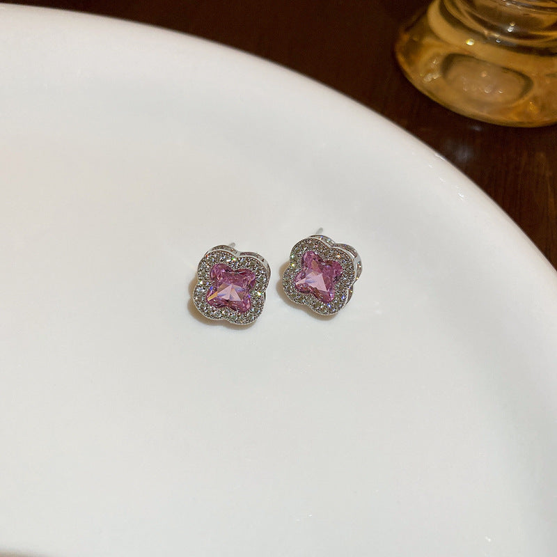 網紅粉色甜美氣質鋯石花朵項鍊韓國小衆百搭鎖骨鏈時尚輕奢項飾女