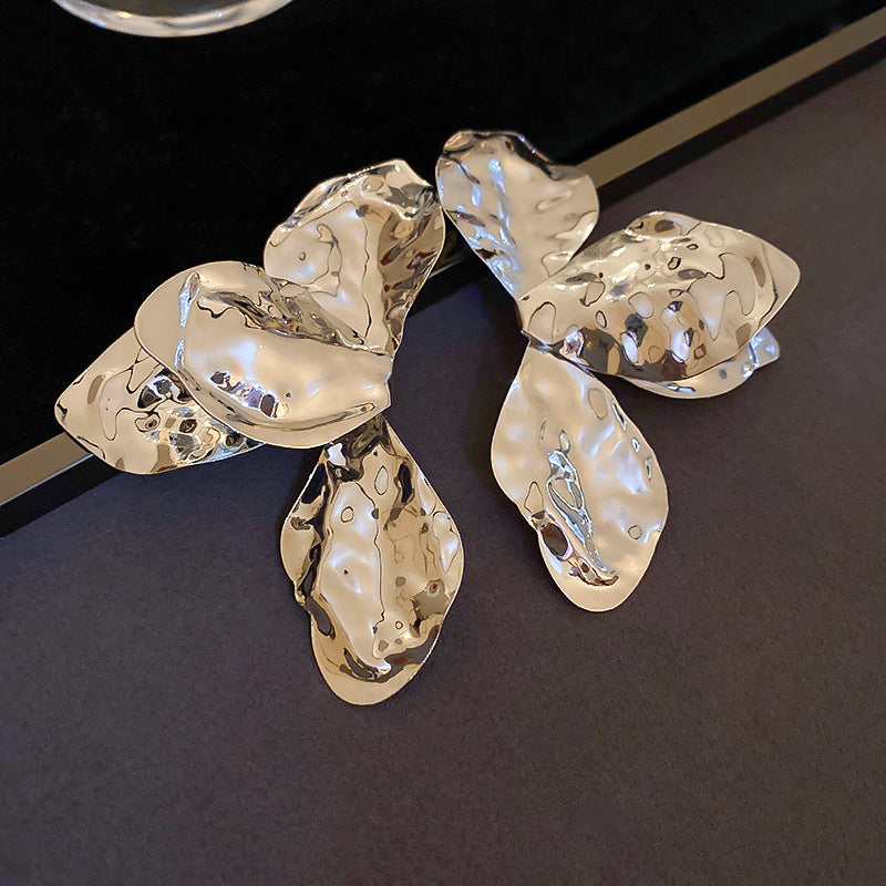 銀針跨境高級感銀色幾何圓珠愛心耳釘小衆個性耳環冷淡風耳飾