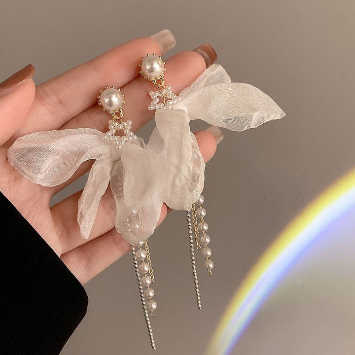 銀針時尚度假風網紗花朵愛心耳環甜美少女心耳釘簡約小清新耳飾女