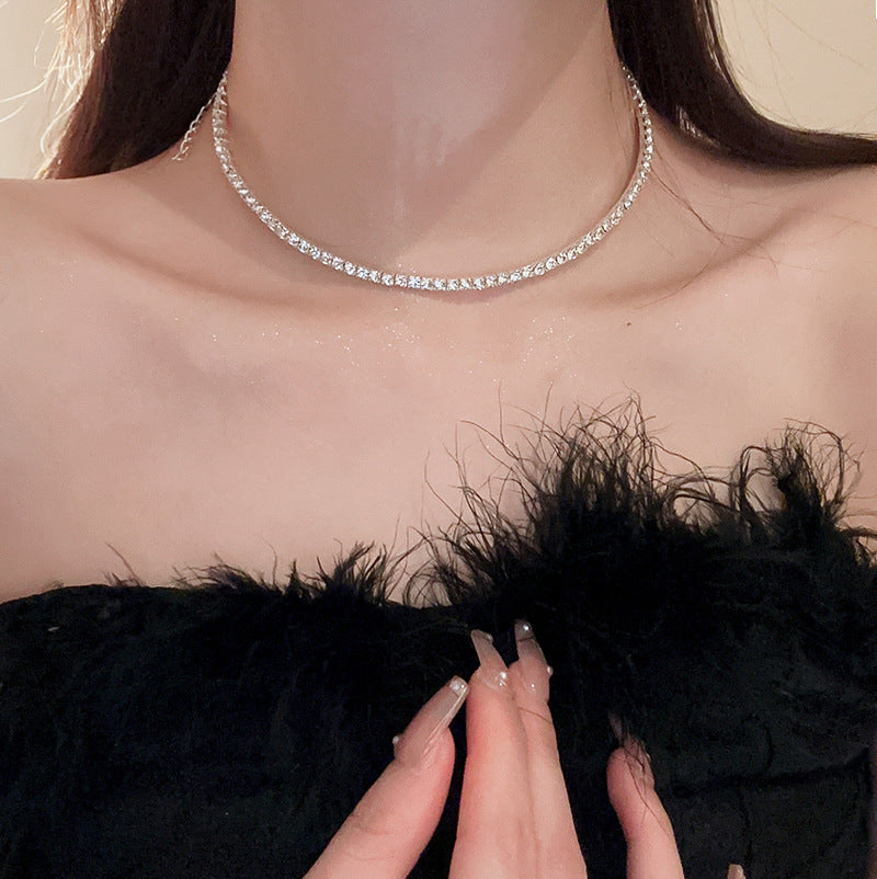 韓國冷淡風鑲鑽鋯石弧線項鍊時尚輕奢氣質鎖骨鏈高級感新款項飾女