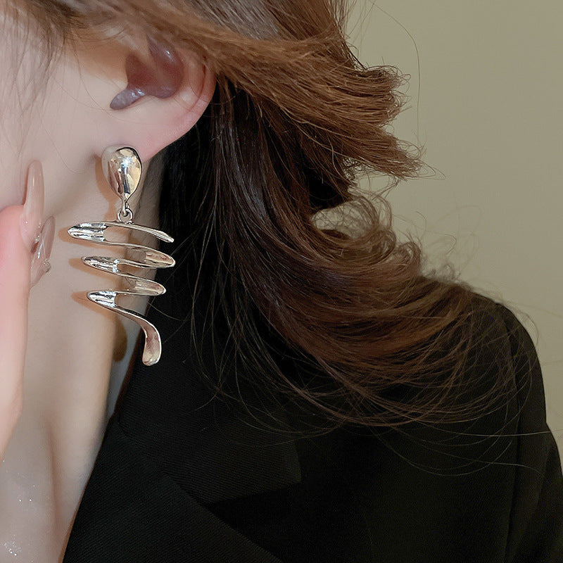 銀針跨境高級感銀色幾何圓珠愛心耳釘小衆個性耳環冷淡風耳飾