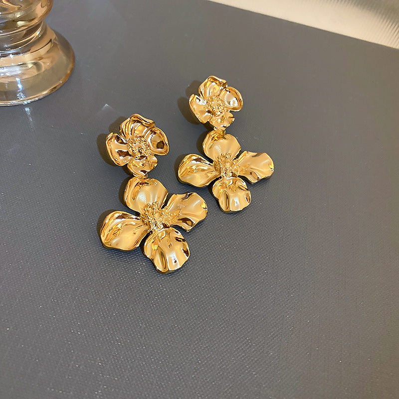 銀針超仙珍珠花朵流蘇耳環氣質時尚耳釘跨境歐美誇張高級感耳飾女