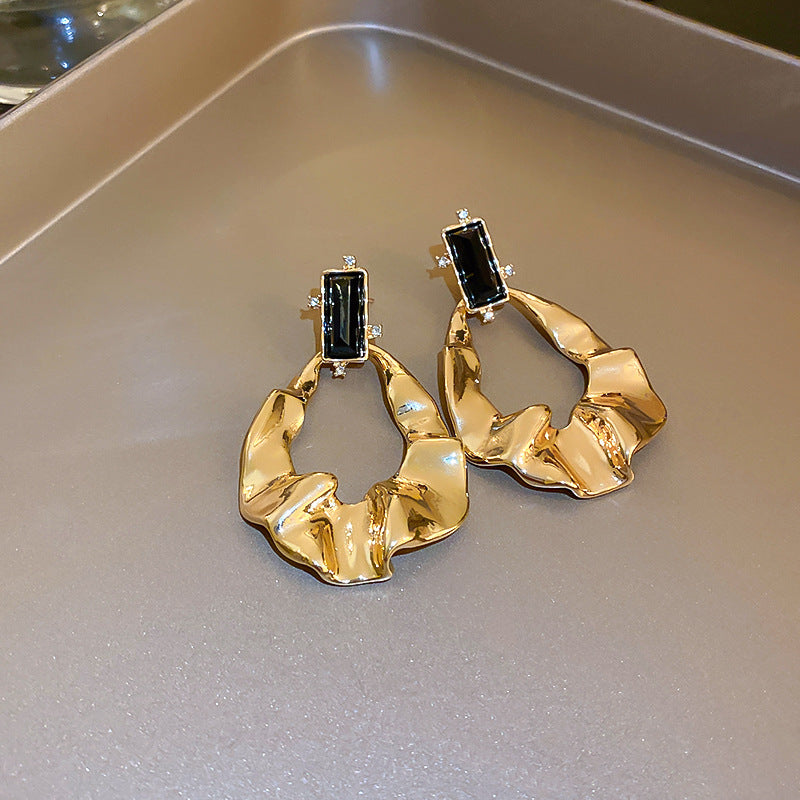 銀針歐美金屬風鏤空花朵魚尾珍珠耳環誇張氣質耳釘重工高級感耳飾