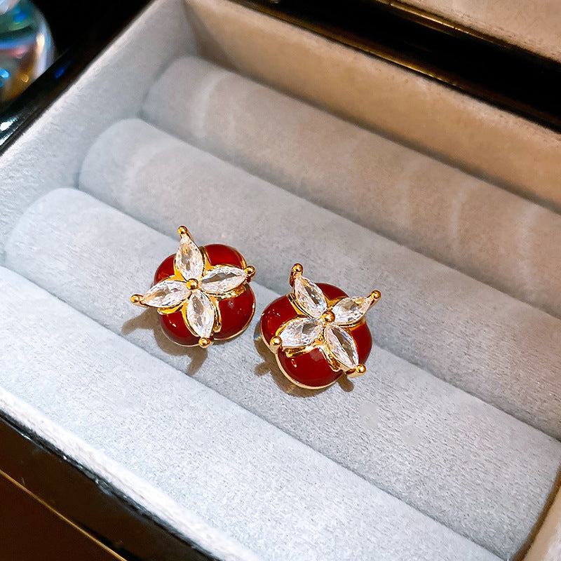 銀針輕奢鋯石几何蝴蝶花朵流蘇耳釘個性冷淡風耳環歐美高級感耳飾