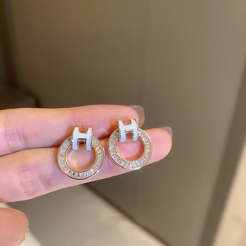 銀針輕奢鋯石花朵蝴蝶珍珠款耳釘氣質耳環高級感秋冬法式復古耳飾