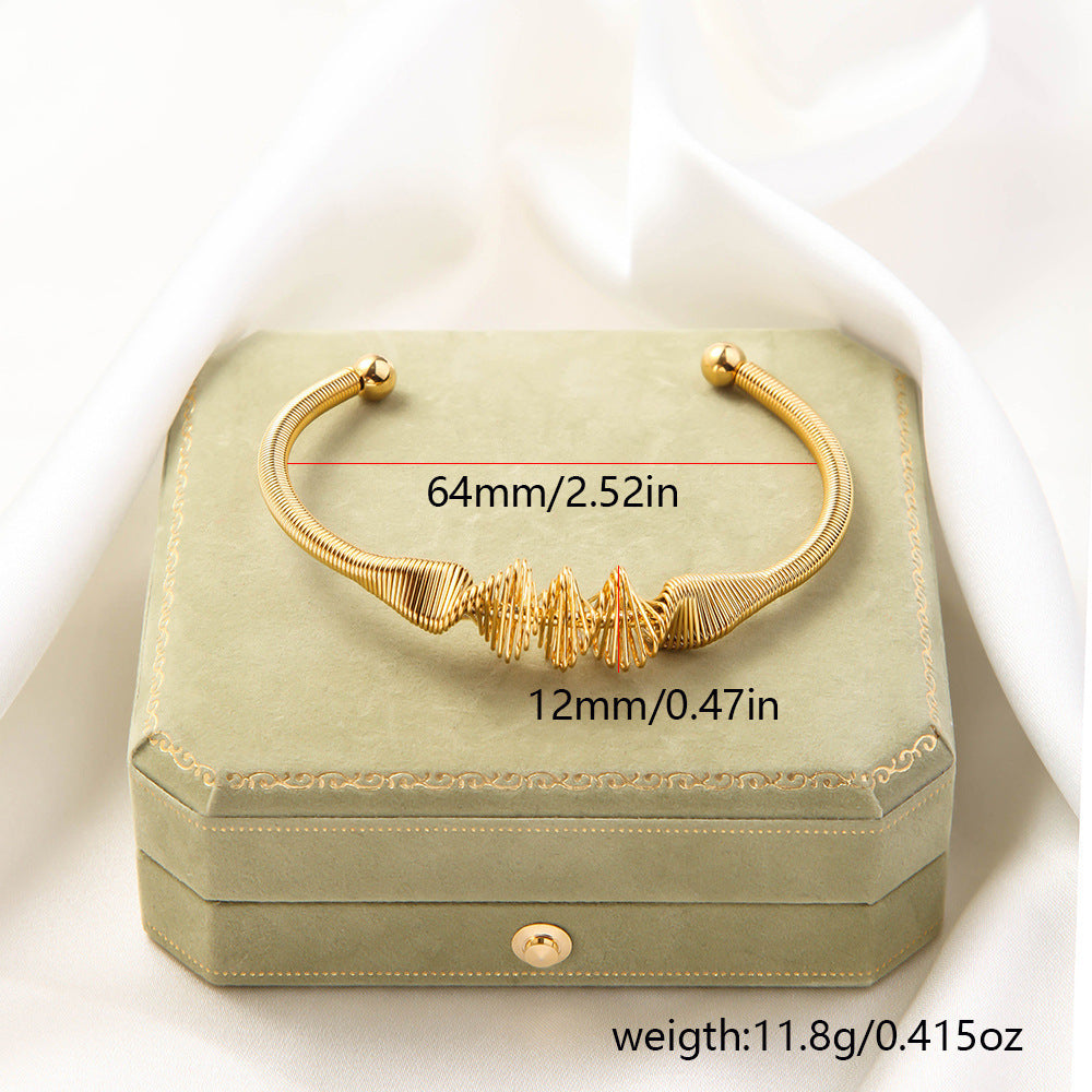 鈦鋼簡約手鐲彈力鋼絲跨境風歐美開口男女款高級感設計層次感手環