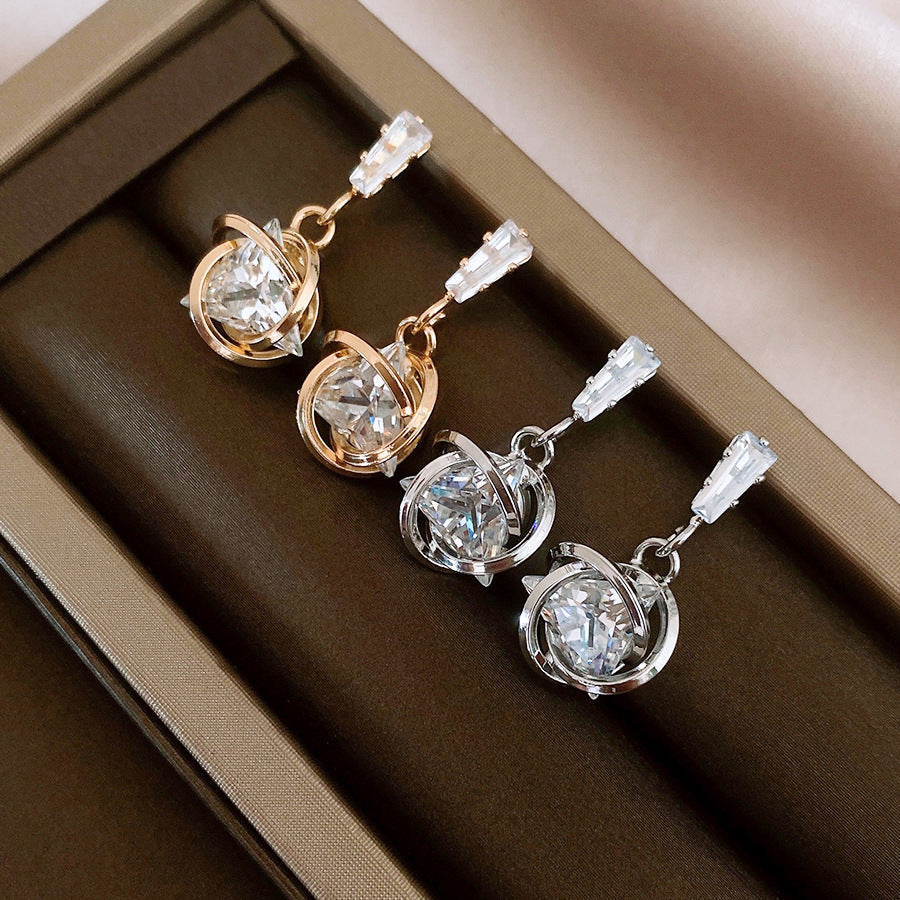 銀針時尚甜酷鋯石三角形旋渦耳釘小衆設計感耳環輕奢高級感耳飾女