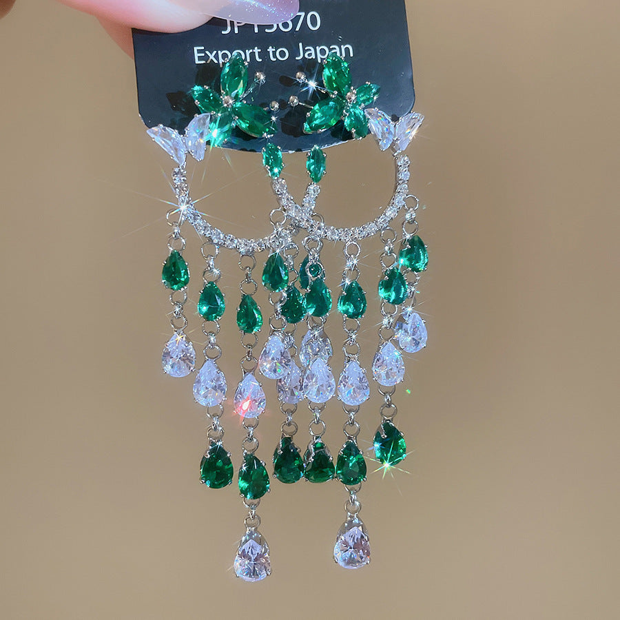 銀針熱銷鑲鑽鋯石水滴蝴蝶流蘇耳環輕奢高級感耳釘耳飾設計感小衆