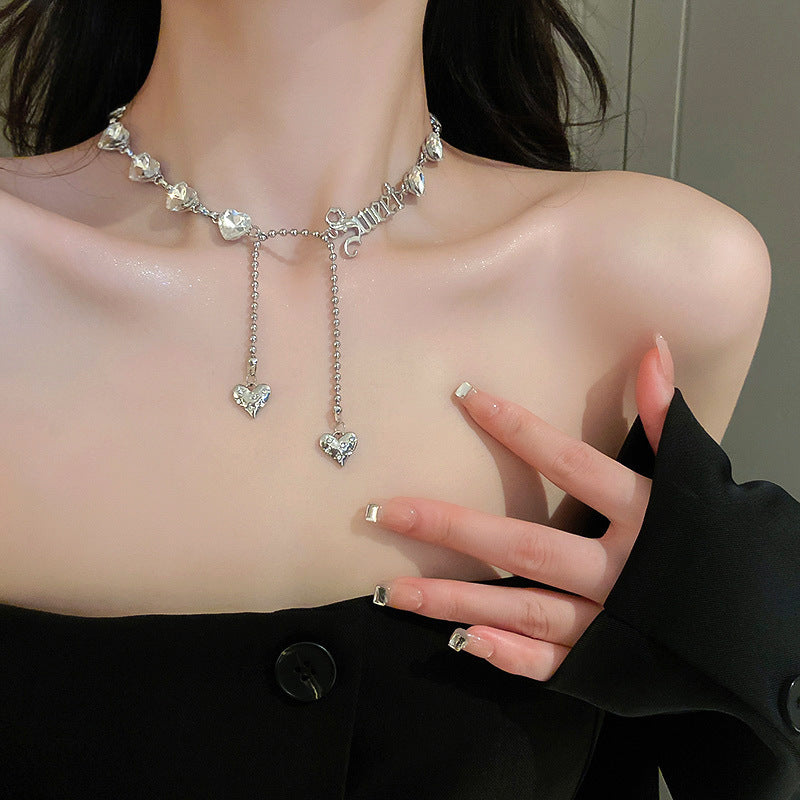 韓國冷淡風鑲鑽鋯石弧線項鍊時尚輕奢氣質鎖骨鏈高級感新款項飾女