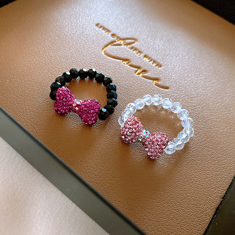 鑲鑽蝴蝶結水晶戒指甜美可愛少女心食指戒小衆時尚高級感手飾