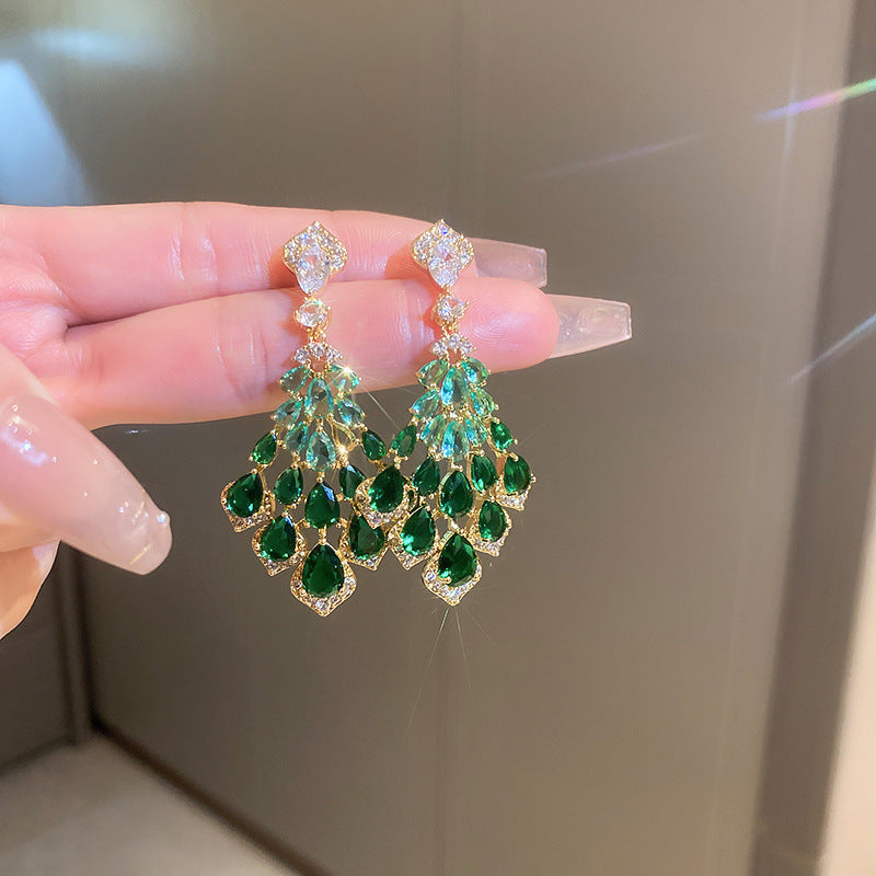 銀針熱銷鑲鑽鋯石水滴蝴蝶流蘇耳環輕奢高級感耳釘耳飾設計感小衆