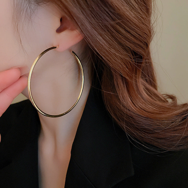 銀針歐美誇張銀色素圈愛心耳環冷淡風時尚耳圈輕奢個性高級感耳飾